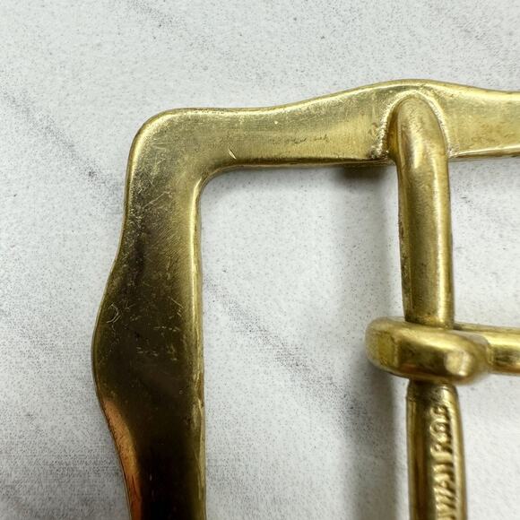 Vintage Solid Brass Hammered Texture Prong Belt Buckle Taiwan ROC Unisex ✨ - Picture 8 of 13